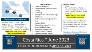 Enrollment Deadline Costa Rica Summer 2023
